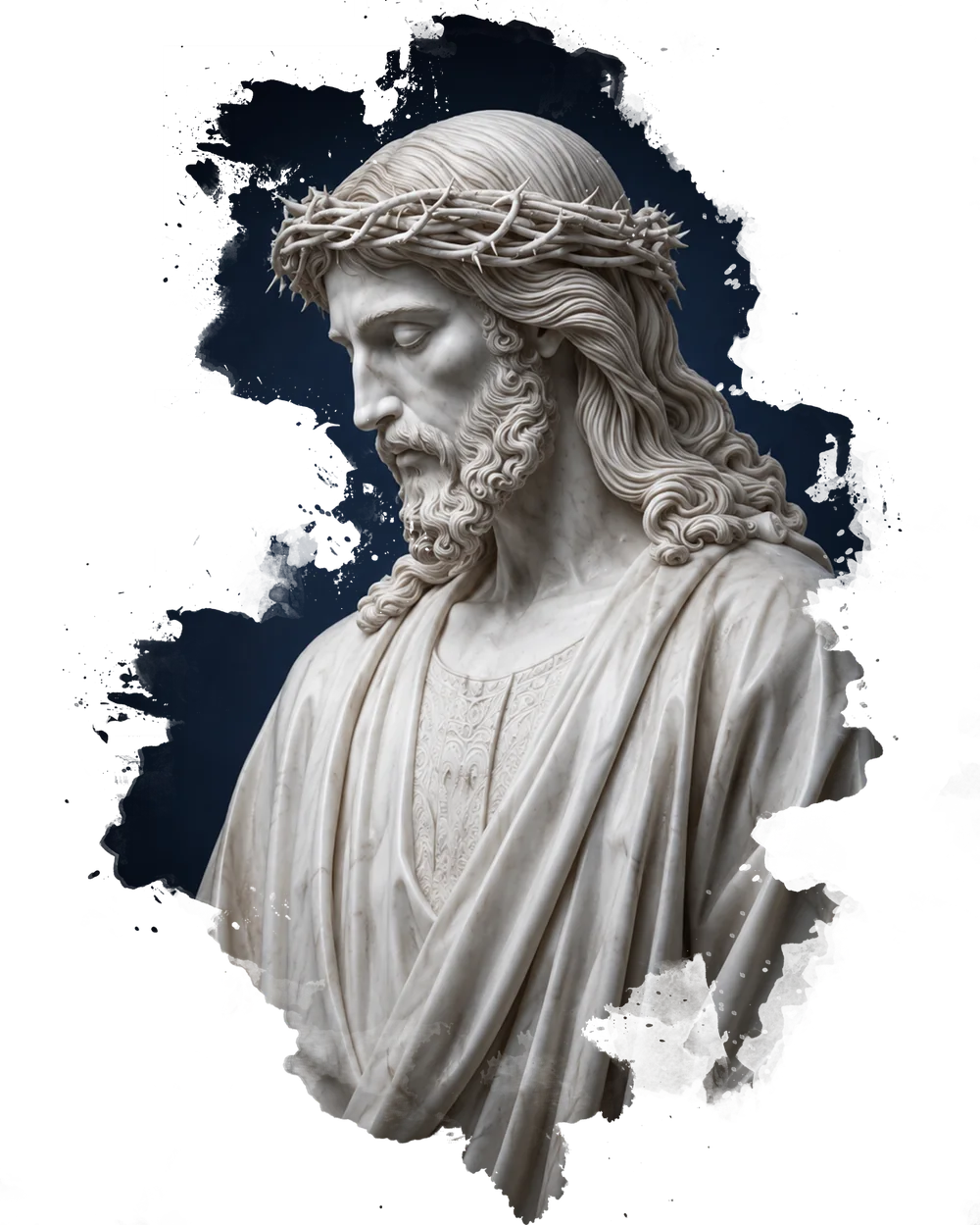 Marble statue of Jesus Christ wearing a crown of thorns